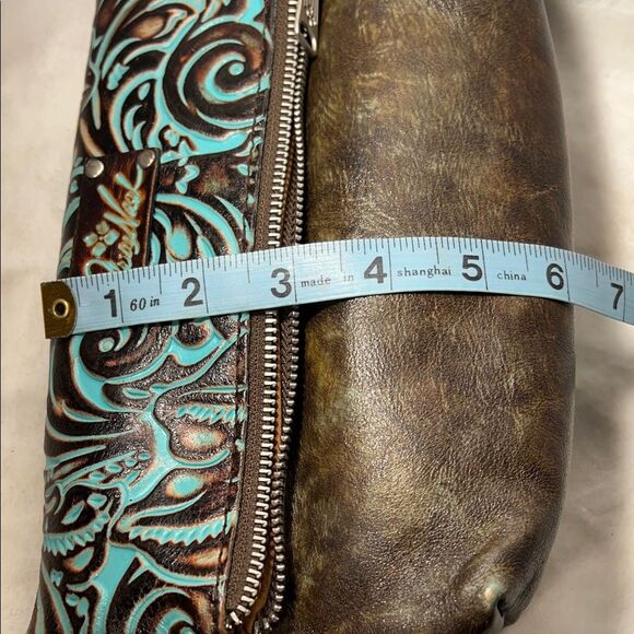 Patricia Nash Valerie Turquoise and Brown Fold Over Wristlet Clutch - Picture 10 of 12